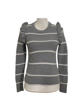 Banana Republic Gray Striped Ruffle Shoulder Knit Sweater XS
